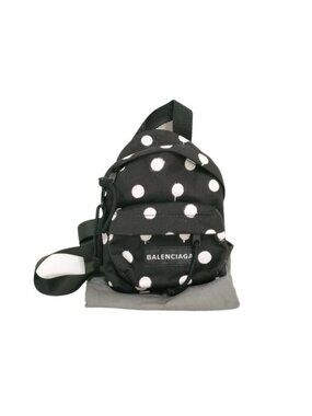 Balenciaga Shoulder Bag Explorer Black White Canvas Polka Dots